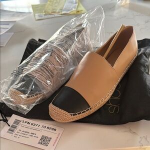 Women's Tan and Black Espadrille Flats